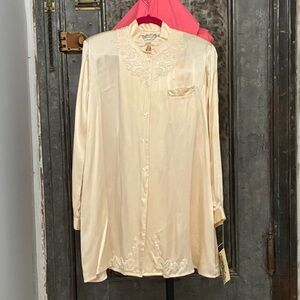S M Vintage 80s NWT Havana cream silk beaded long sleeve long tunic blouse dress